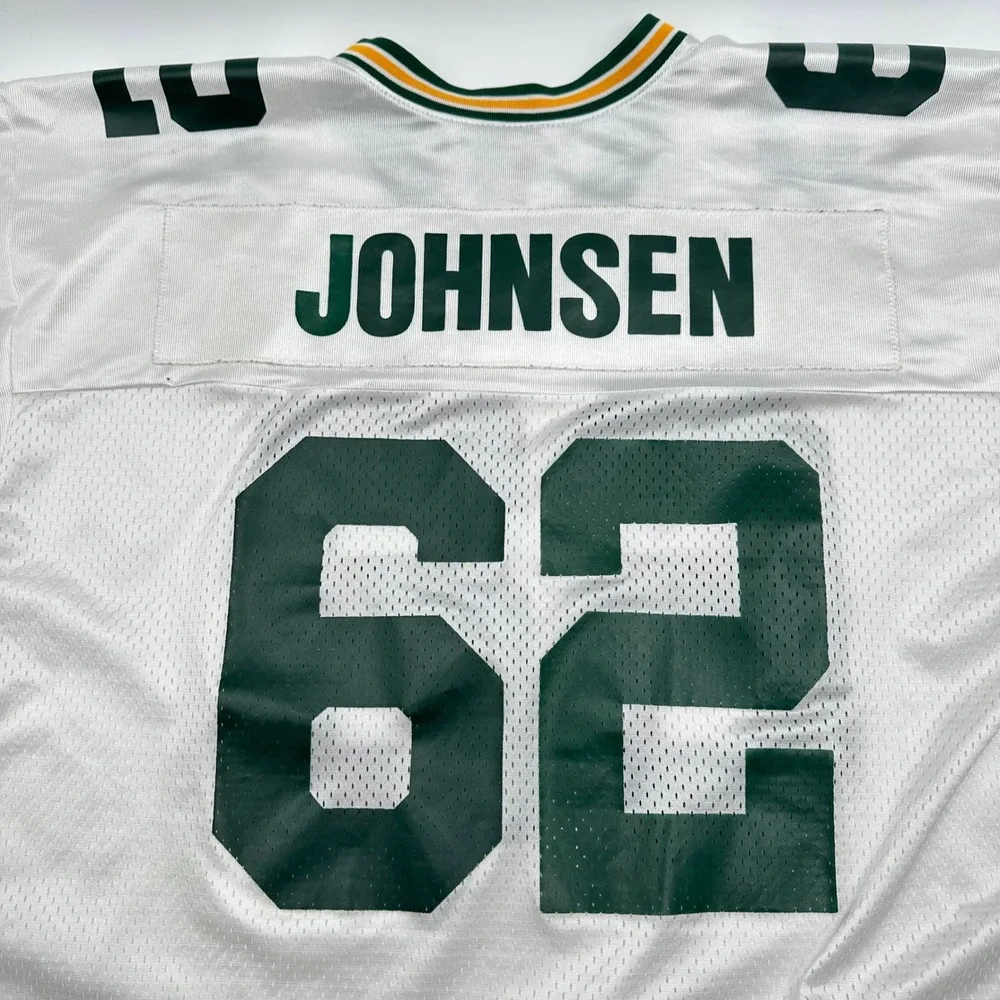 Nike‎ Team Vintage Green Bay Packers Johnsen 62 Jersey White Mens XL FA00 Stains